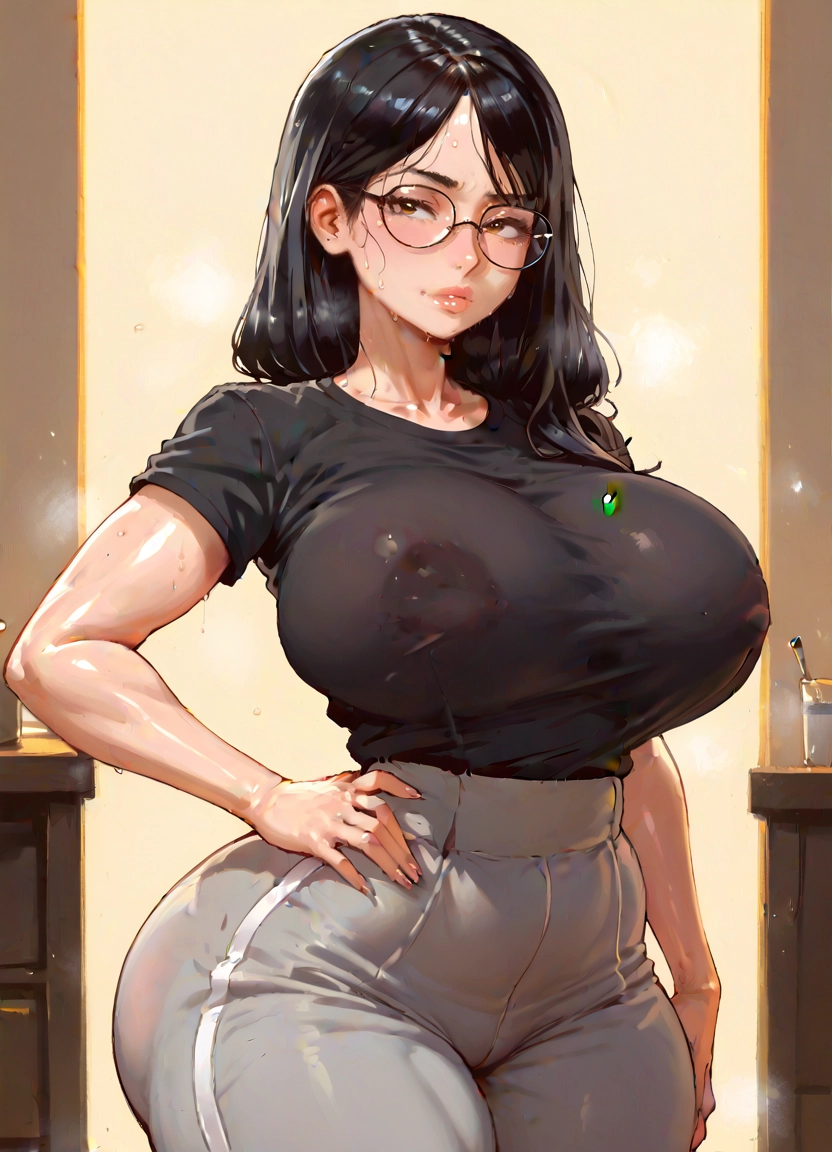 1girl, breasts, covered nipples, curvy, solo, black hair · Yamete.gg