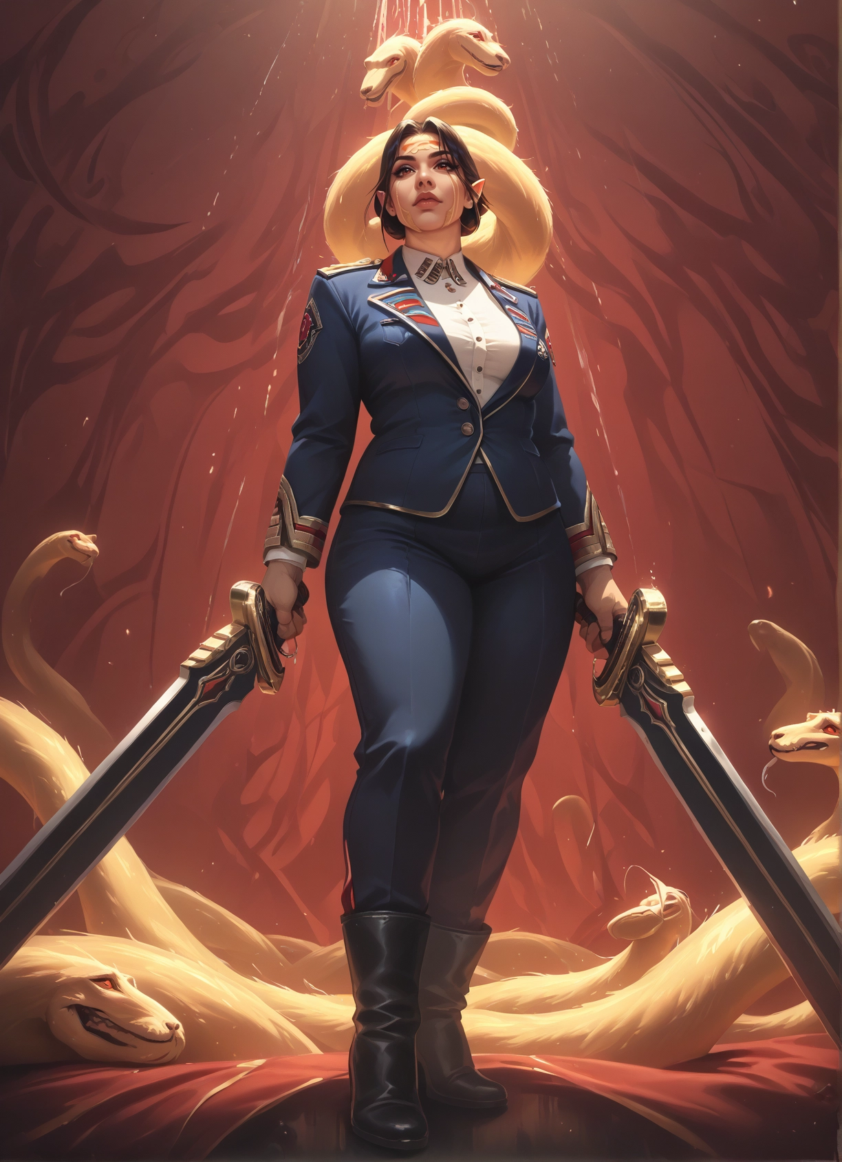 1girl, weapon, sword, boots, uniform, snake · Yamete.gg