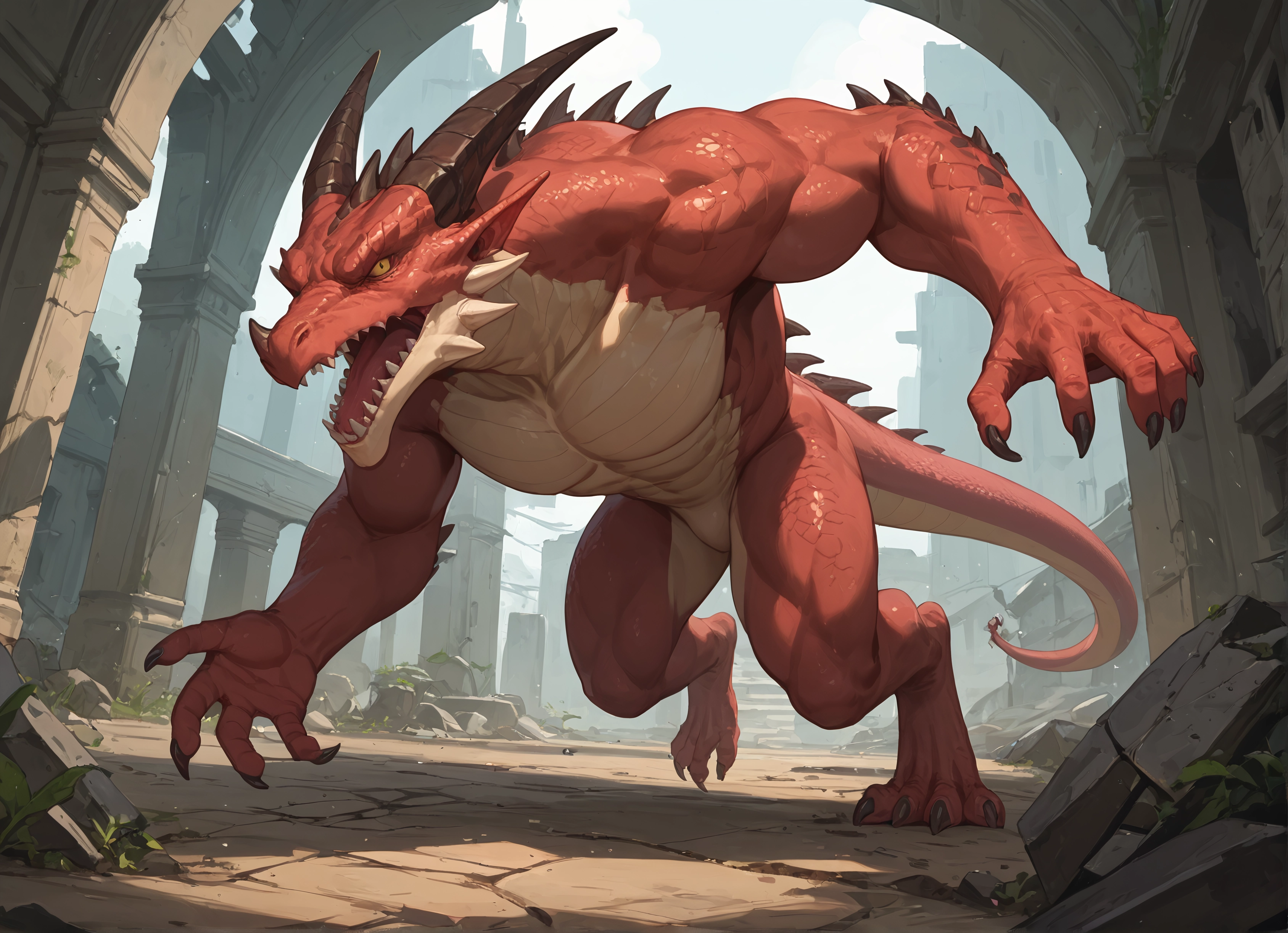 horns, claws, solo, tail, teeth, scales · Yamete.gg