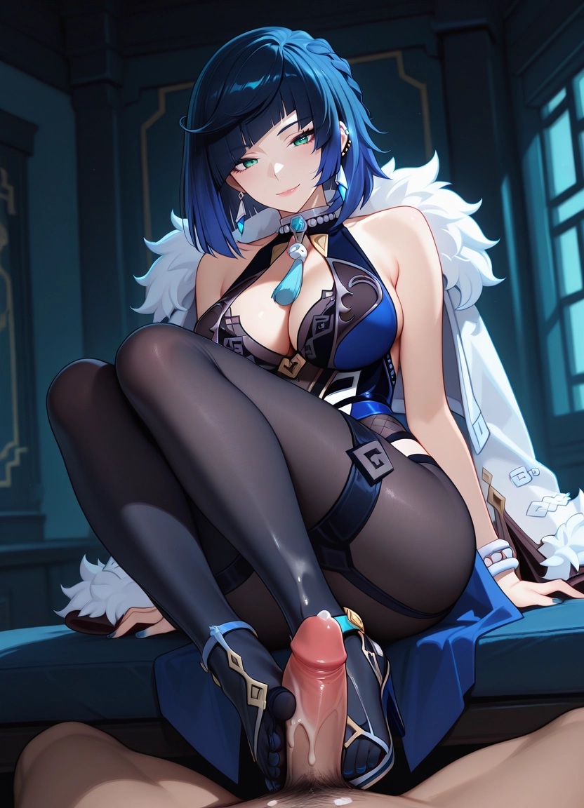 1girl, breasts, yelan (genshin impact), large breasts, hetero, blue hair · Yamete.gg
