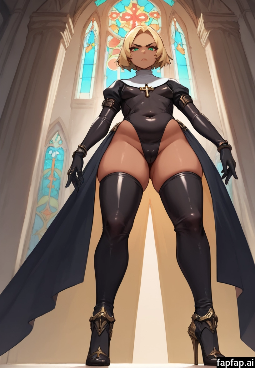 1girl, solo, high heels, thighhighs, blonde hair, breasts