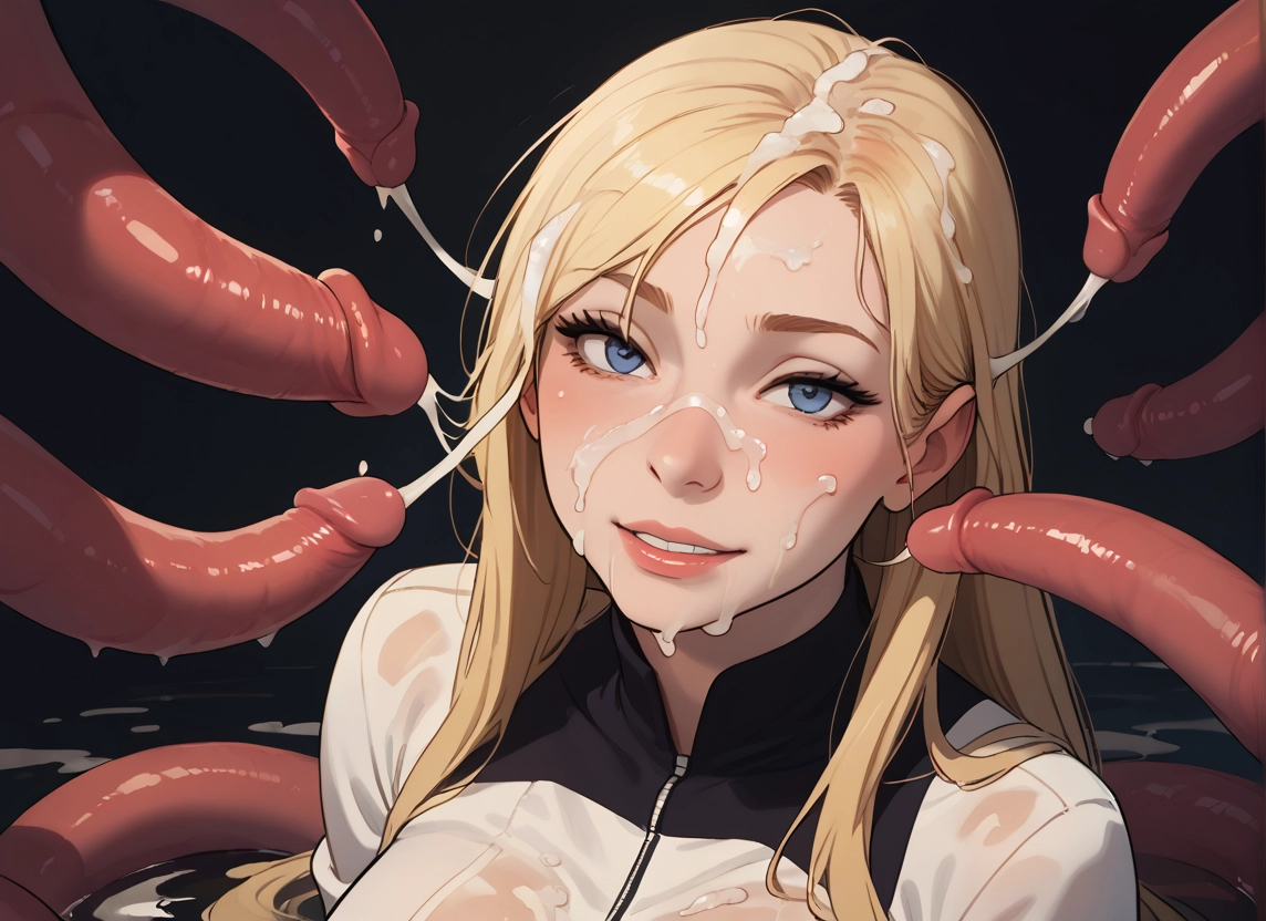 1girl, blonde hair, cum, tentacles, blue eyes, penis · Yamete.gg