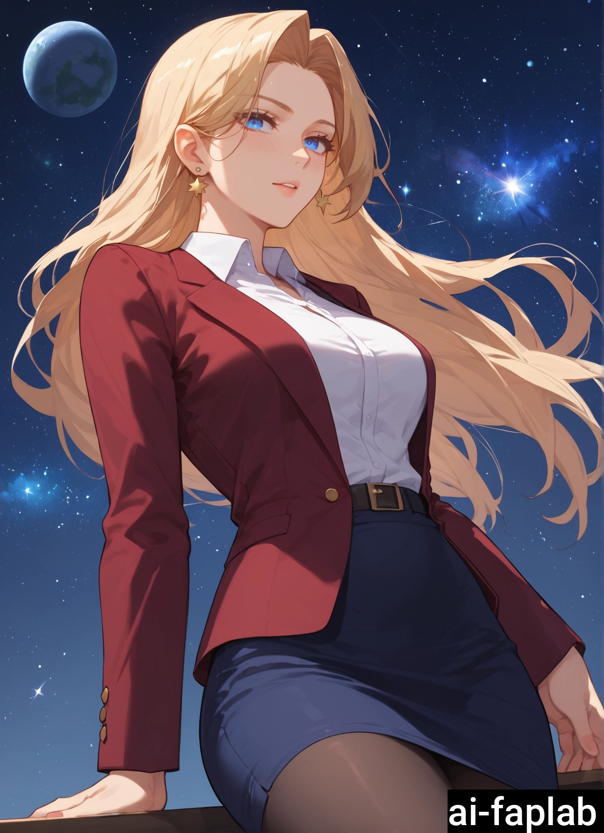1girl, solo, skirt, blue eyes, long hair, blonde hair