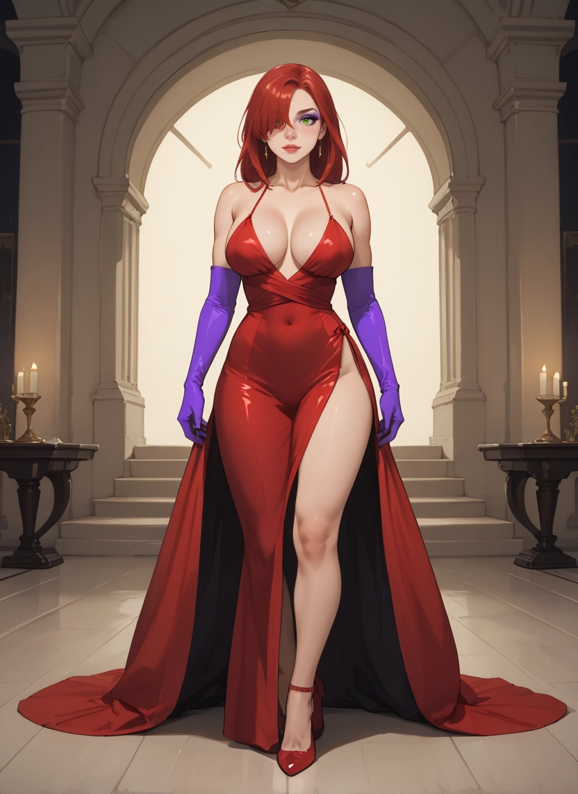 1girl, breasts, dress, gloves, green eyes, jewelry · Yamete.gg