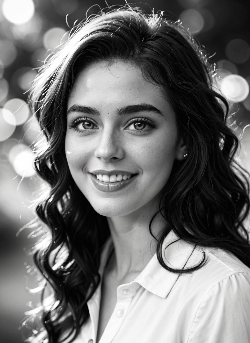 1girl, greyscale, monochrome, solo, smile, long hair · Yamete.gg