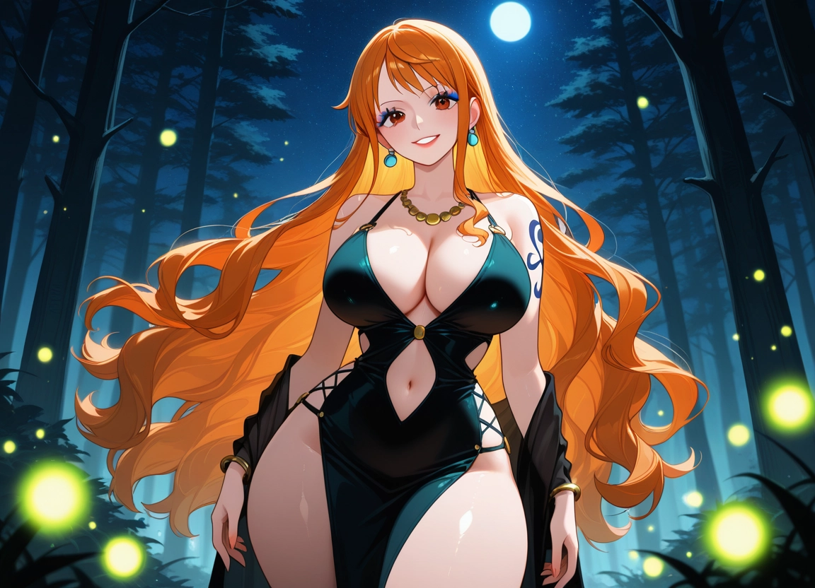 1girl, breasts, orange hair, nami (one piece), large breasts, solo · Yamete.gg