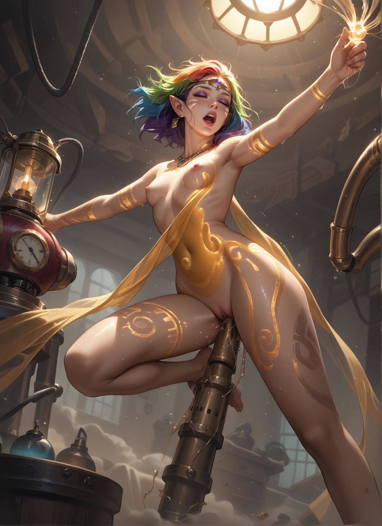1girl, nipples, breasts, pointy ears, jewelry, solo · Yamete.gg