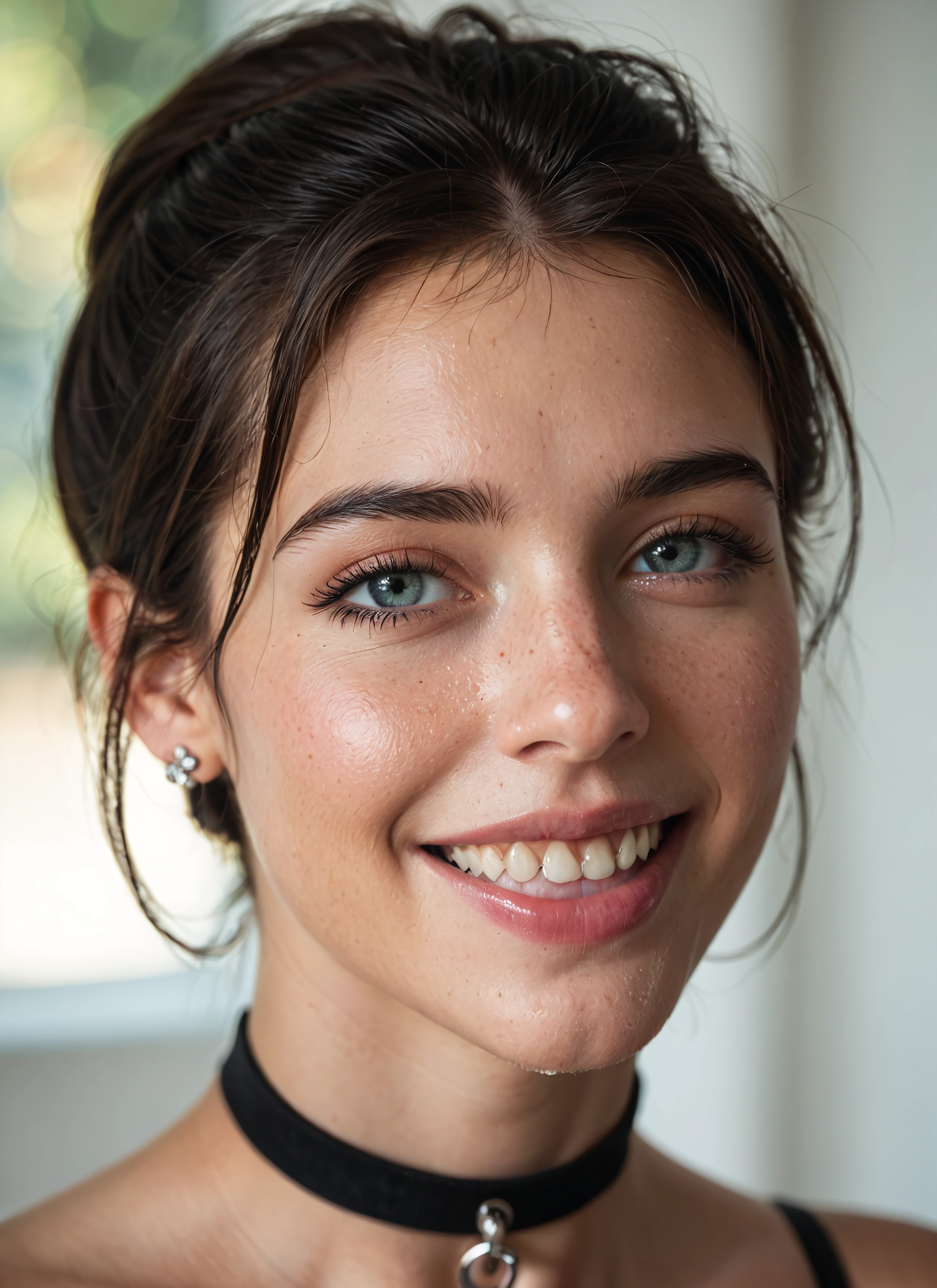 1girl, solo, teeth, choker, smile, freckles · Yamete.gg