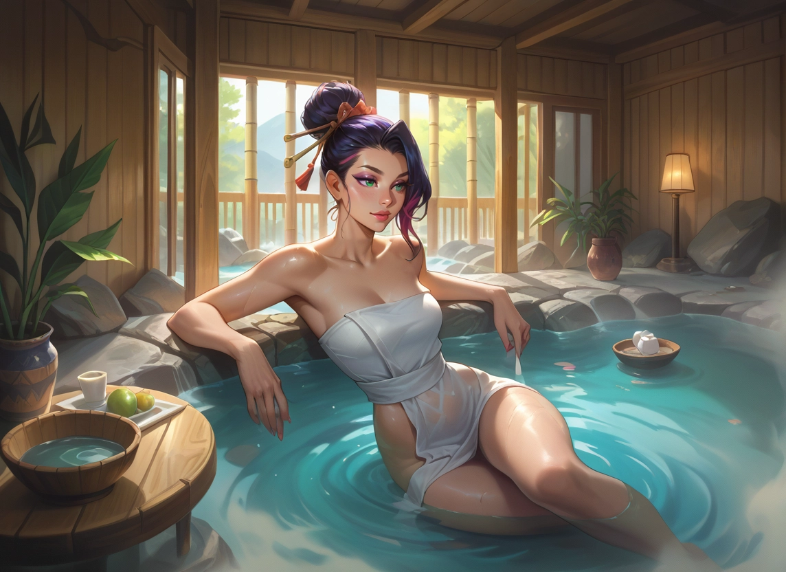 1girl, towel, breasts, onsen, solo, naked towel · Yamete.gg