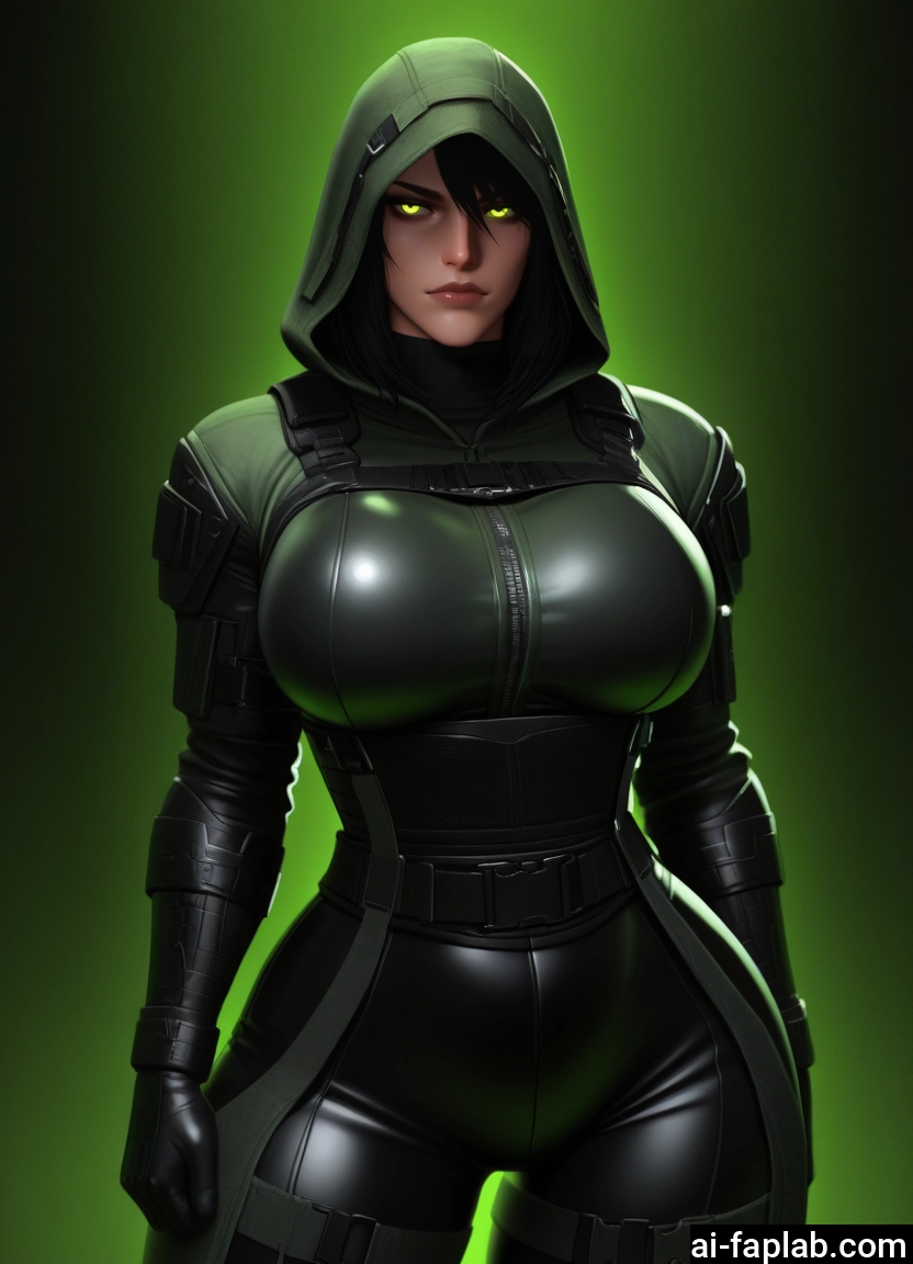 1girl, breasts, solo, hood, bodysuit, large breasts