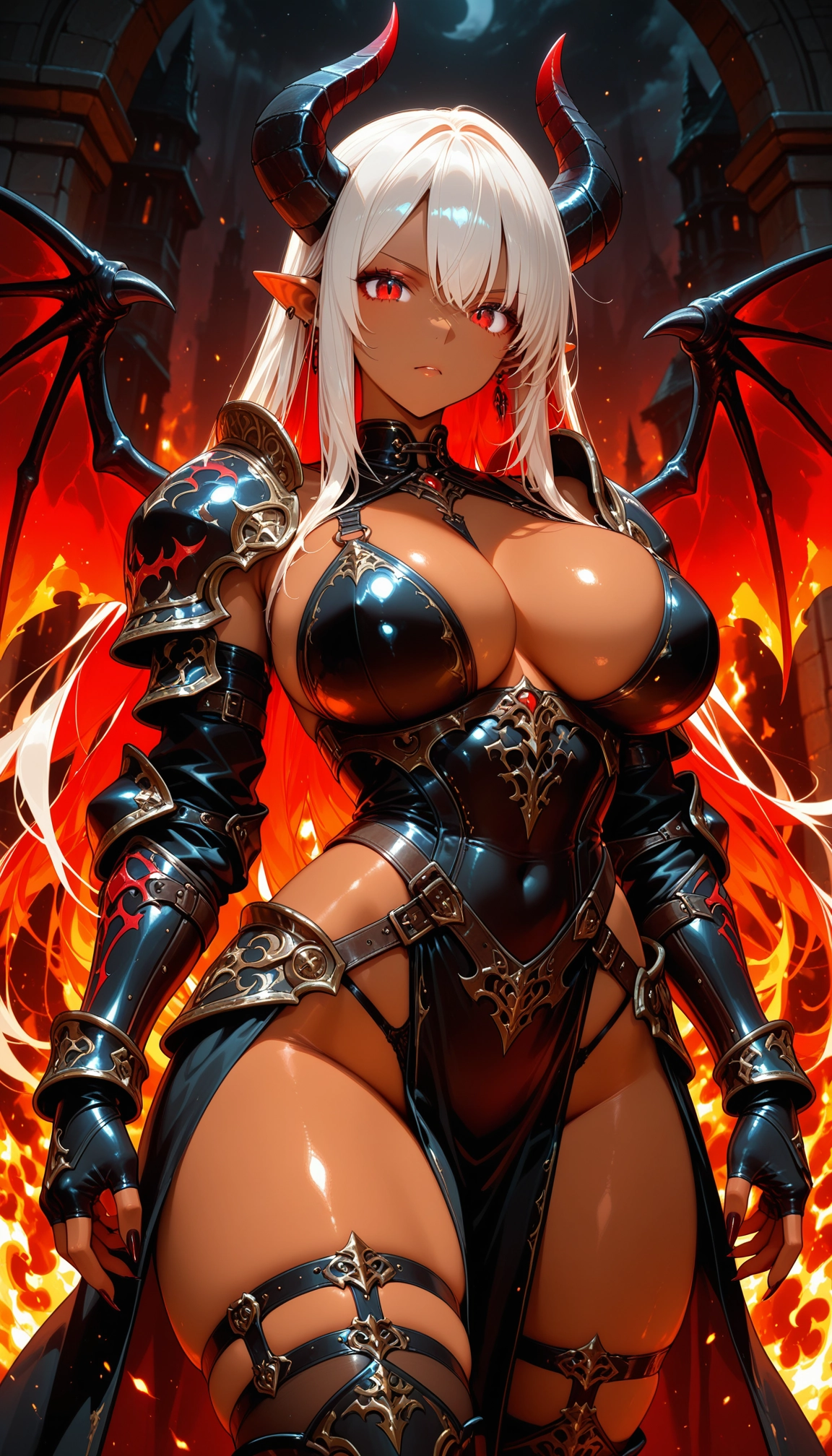 1girl, breasts, red eyes, dark skin, dark-skinned female, solo · Yamete.gg