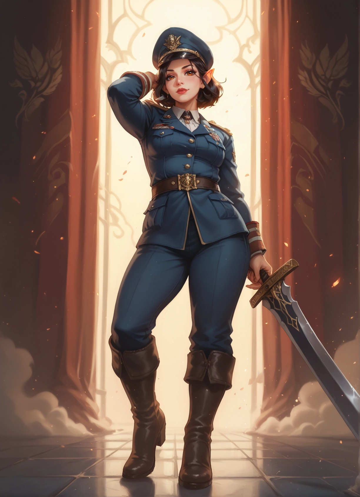 1girl, weapon, sword, solo, boots, uniform · Yamete.gg