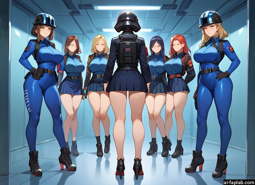 multiple girls, breasts, helmet, blonde hair, skirt, large breasts · Yamete.gg