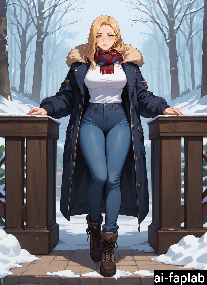 1girl, solo, pants, breasts, blonde hair, blue eyes · Yamete.gg