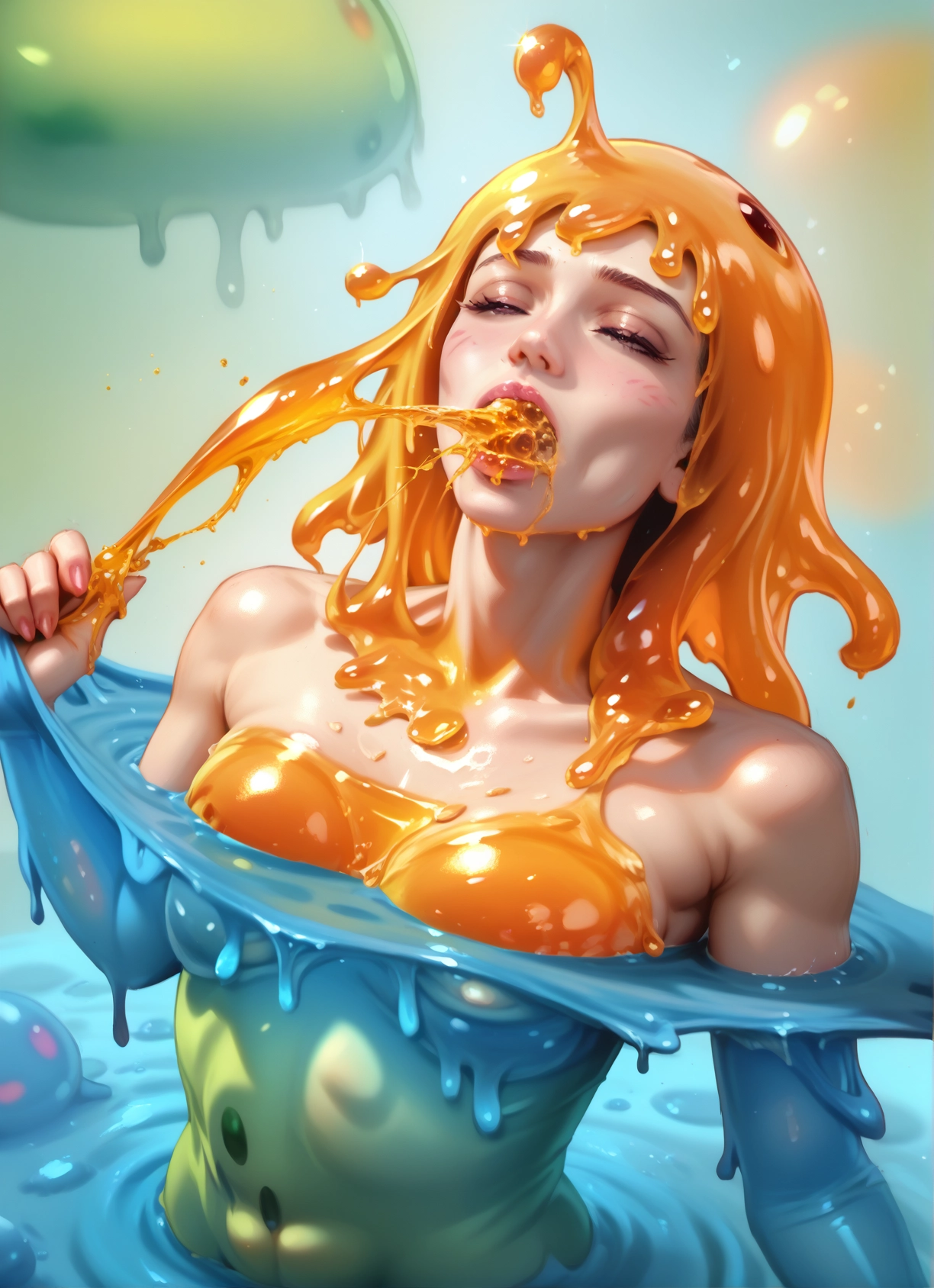 1girl, monster girl, slime girl, breasts, closed eyes, solo · Yamete.gg