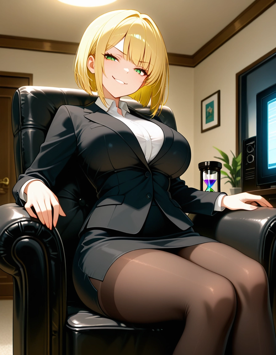 1girl, blonde hair, breasts, solo, green eyes, pantyhose · Yamete.gg