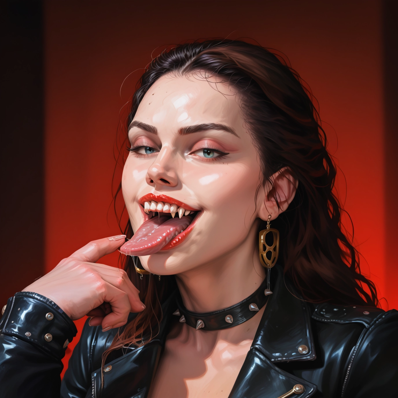 1girl, solo, jewelry, earrings, tongue, tongue out