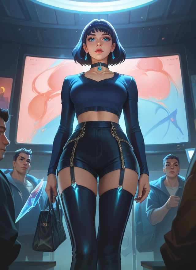 1girl, thighhighs, jewelry, earrings, choker, multiple boys · Yamete.gg