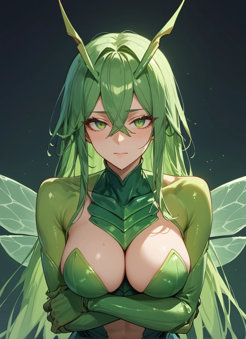 breasts, 1girl, green eyes, solo, green hair, long hair · Yamete.gg