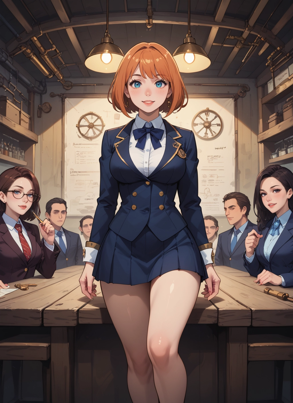 multiple girls, skirt, blue eyes, multiple boys, glasses, breasts · Yamete.gg