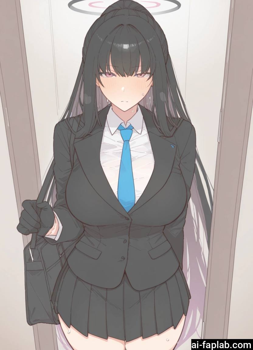 1girl, gloves, skirt, breasts, necktie, halo · Yamete.gg