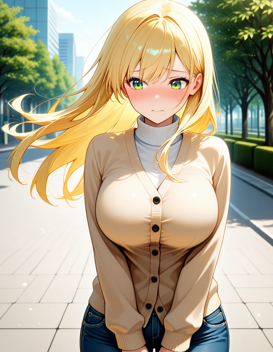 1girl, blonde hair, green eyes, solo, long hair, breasts · Yamete.gg