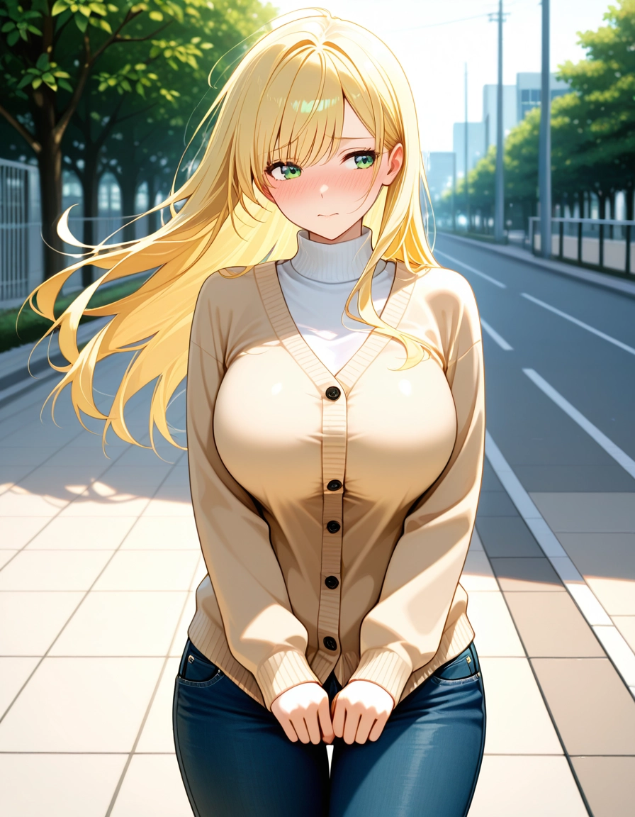 1girl, blonde hair, long hair, green eyes, solo, breasts · Yamete.gg