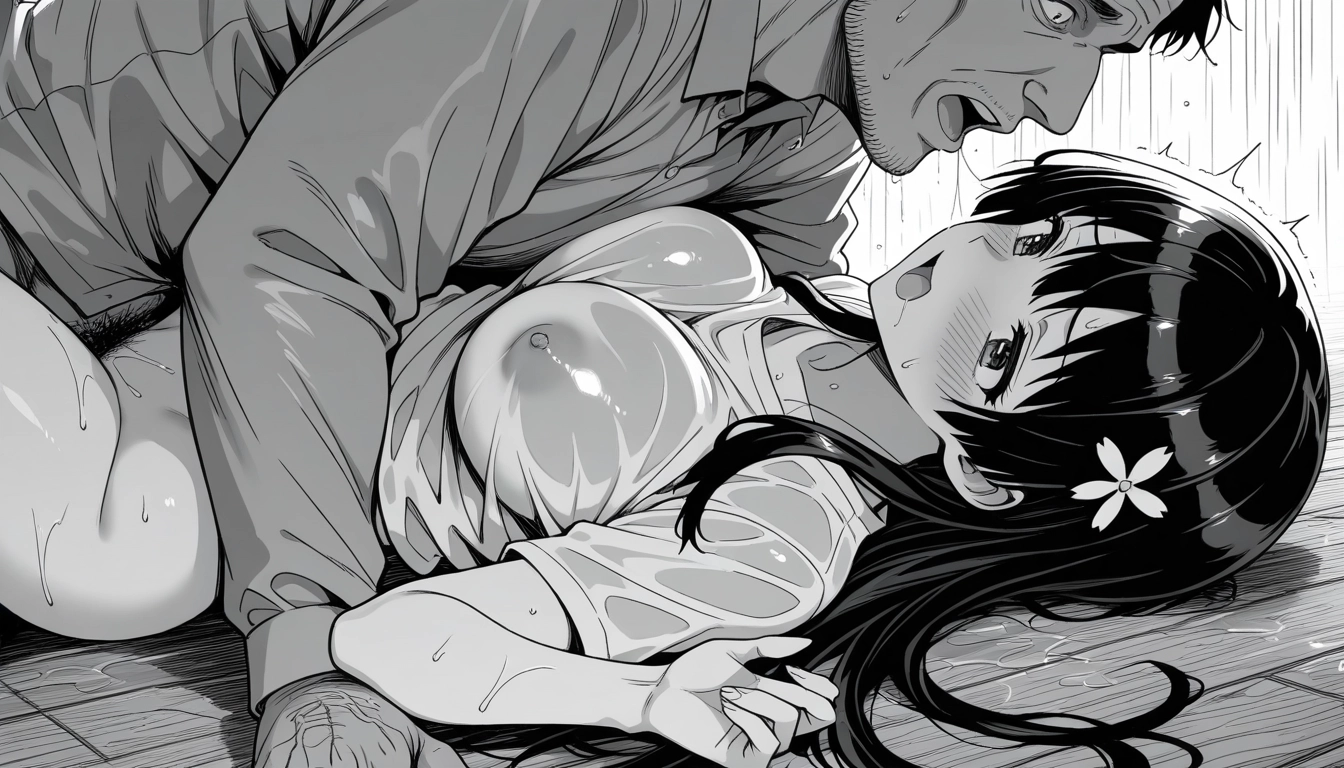 1girl, monochrome, greyscale, hetero, 1boy, breasts · Yamete.gg