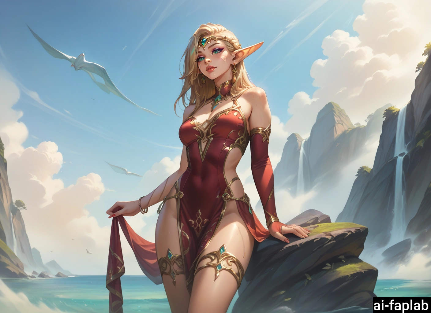 1girl, pointy ears, blonde hair, breasts, elf, jewelry · Yamete.gg