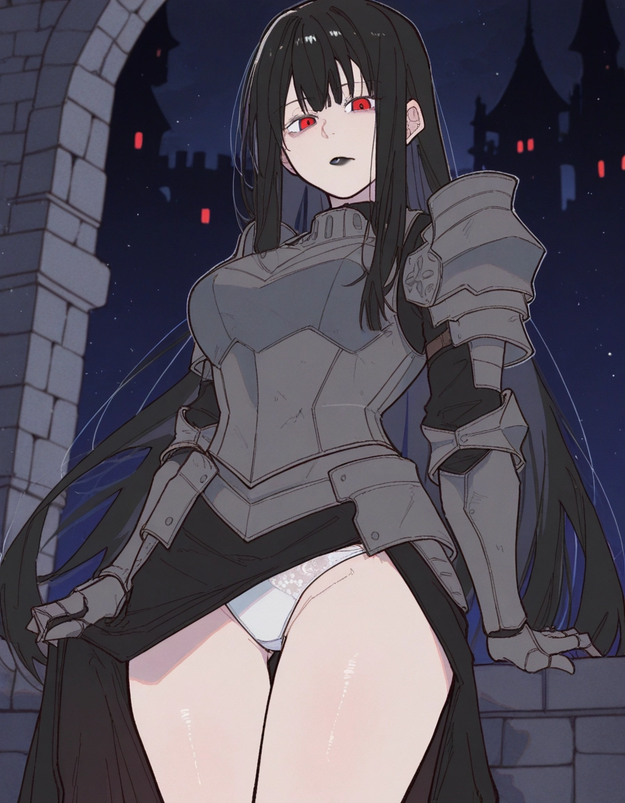 1girl, long hair, underwear, red eyes, panties, armor · Yamete.gg