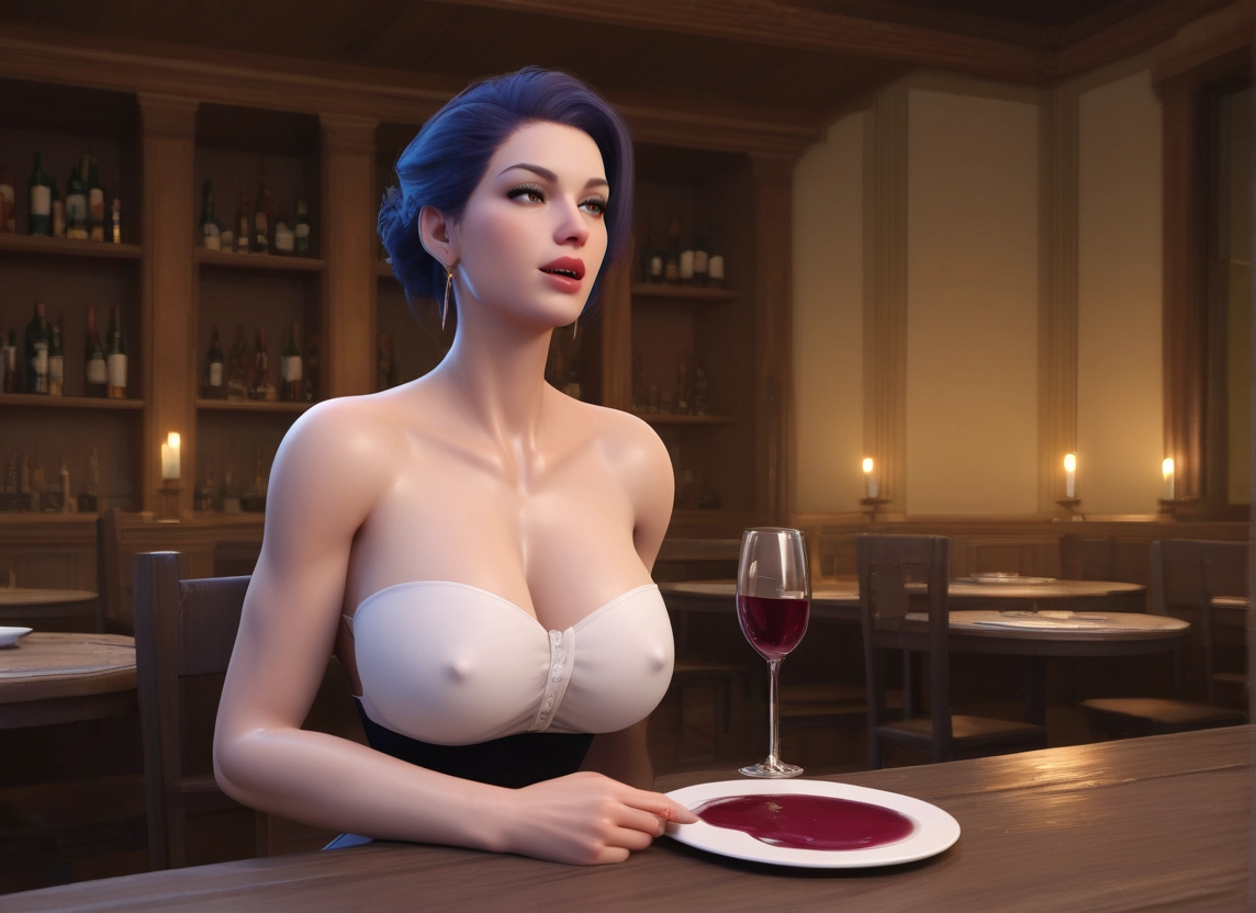 1girl, breasts, cup, covered nipples, solo, drinking glass · Yamete.gg