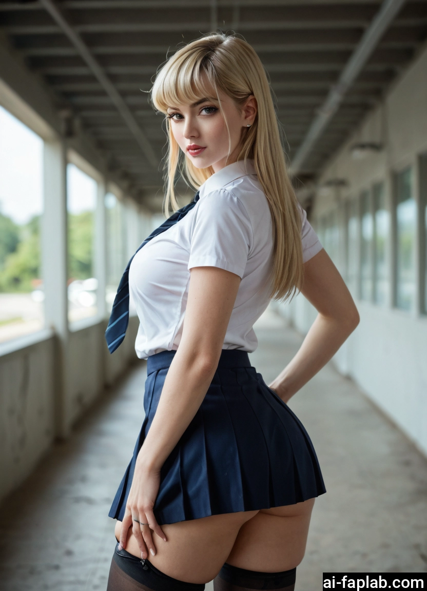 1girl, skirt, thighhighs, blonde hair, jewelry, ass