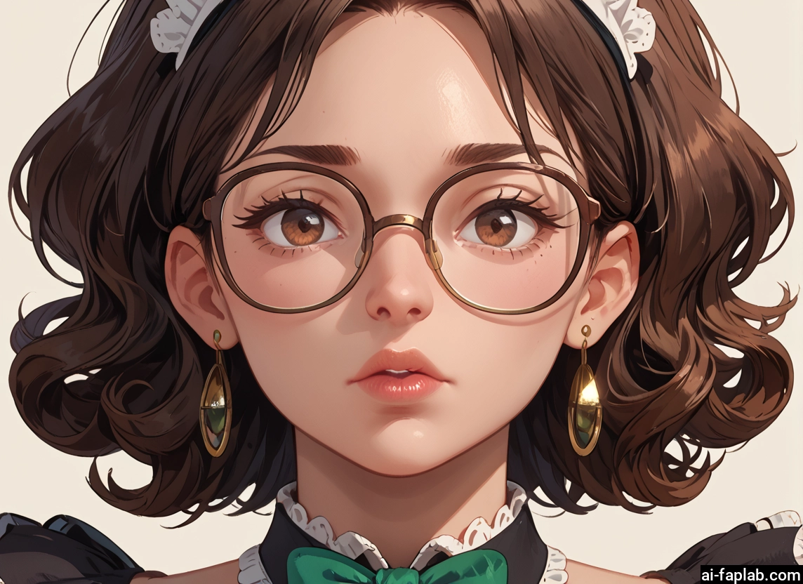 1girl, solo, brown hair, jewelry, earrings, glasses · Yamete.gg