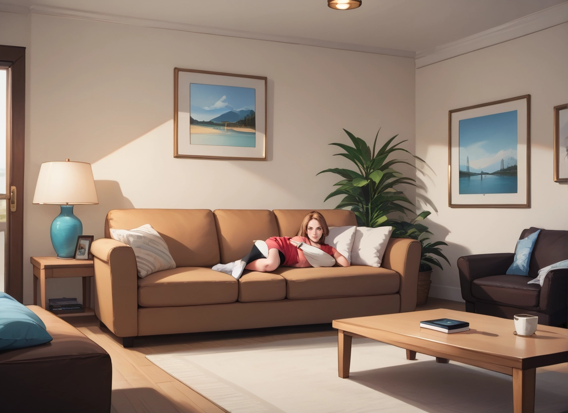 1girl, couch, lying, cup, indoors, solo · Yamete.gg