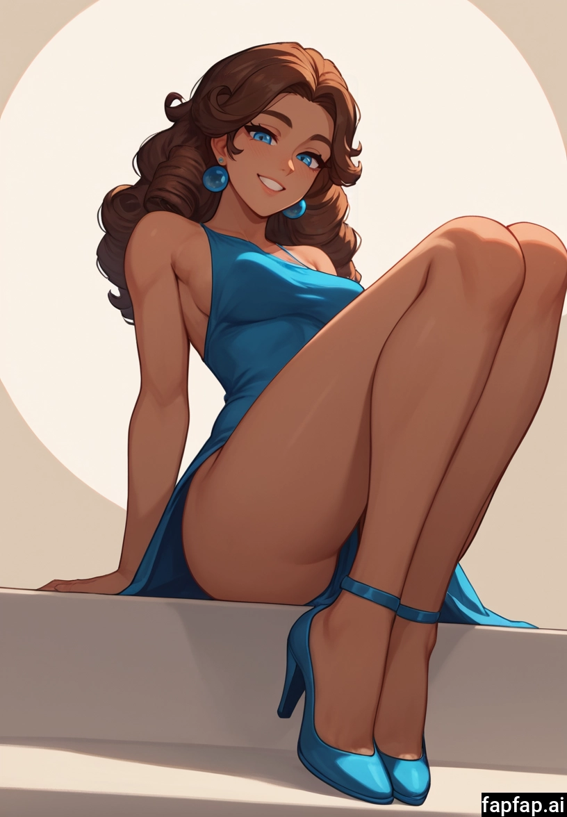 1girl, solo, dress, brown hair, breasts, high heels · Yamete.gg