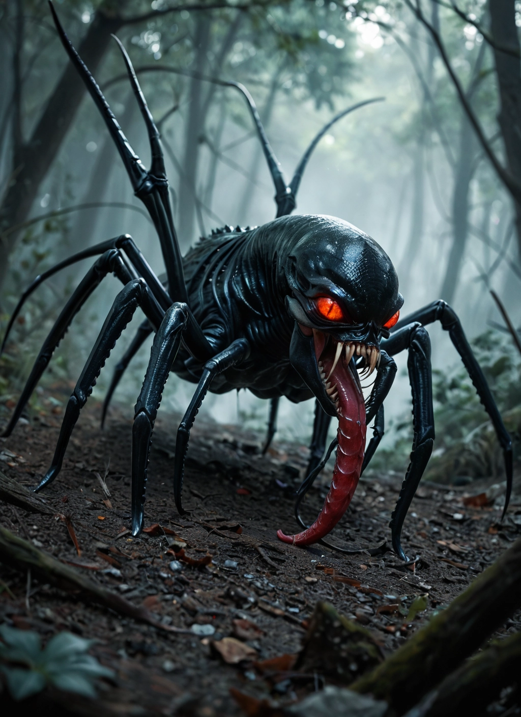 no humans, nature, forest, tongue, bug, open mouth