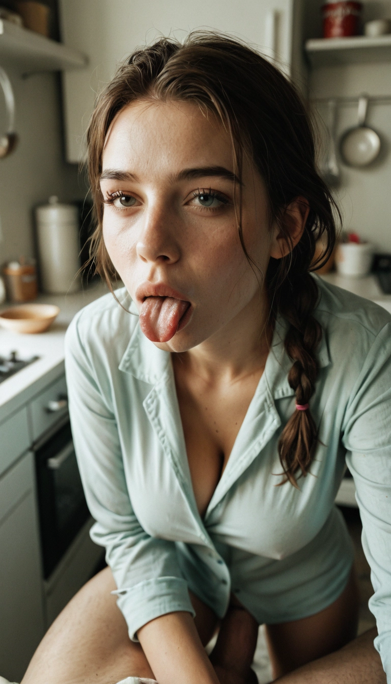 1girl, tongue, breasts, solo, tongue out, cleavage · Yamete.gg