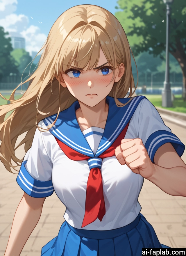 1girl, blue eyes, skirt, school uniform, blush, long hair · Yamete.gg