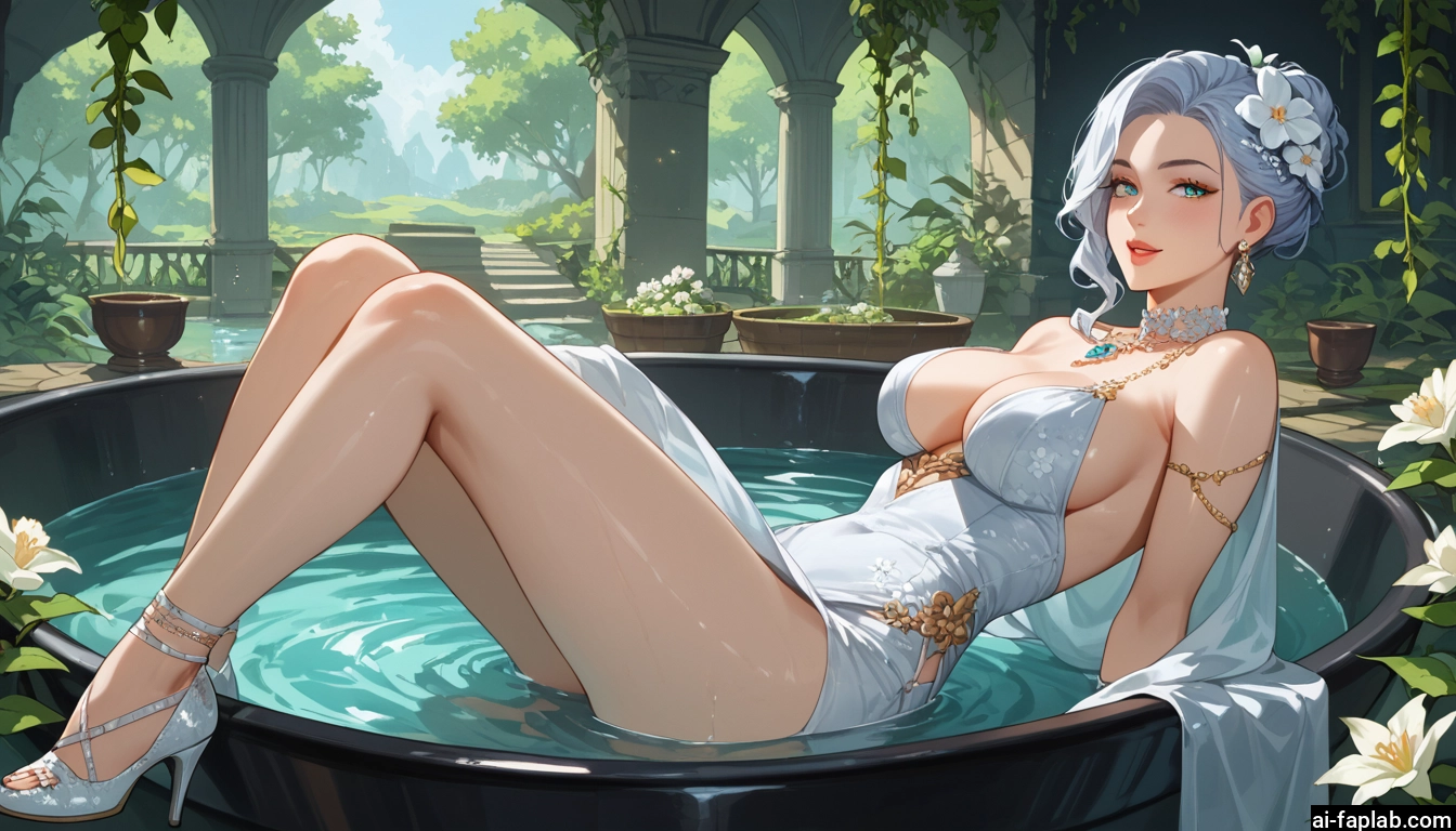 1girl, breasts, flower, hair ornament, dress, jewelry · Yamete.gg