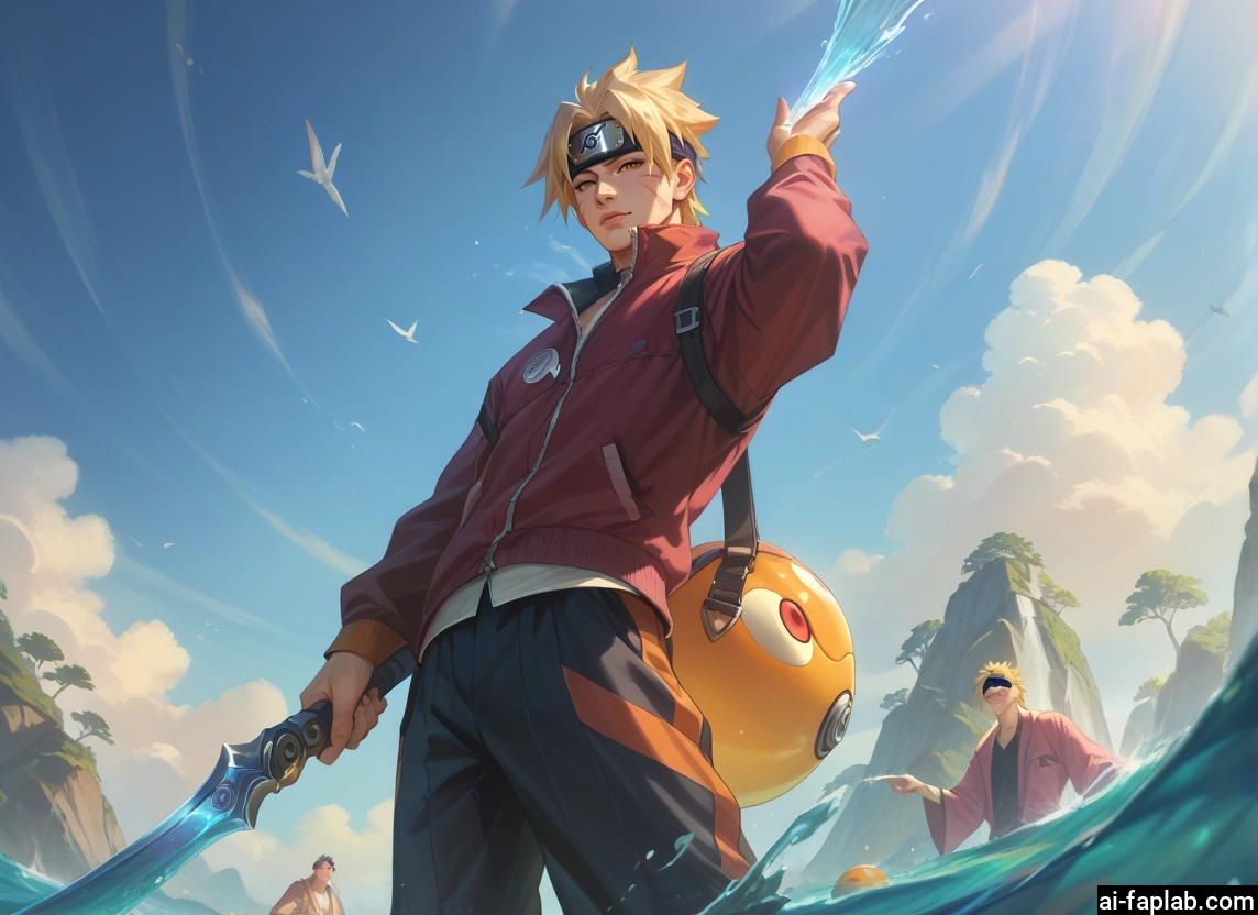 weapon, blonde hair, multiple boys, sword, sky, jacket · Yamete.gg