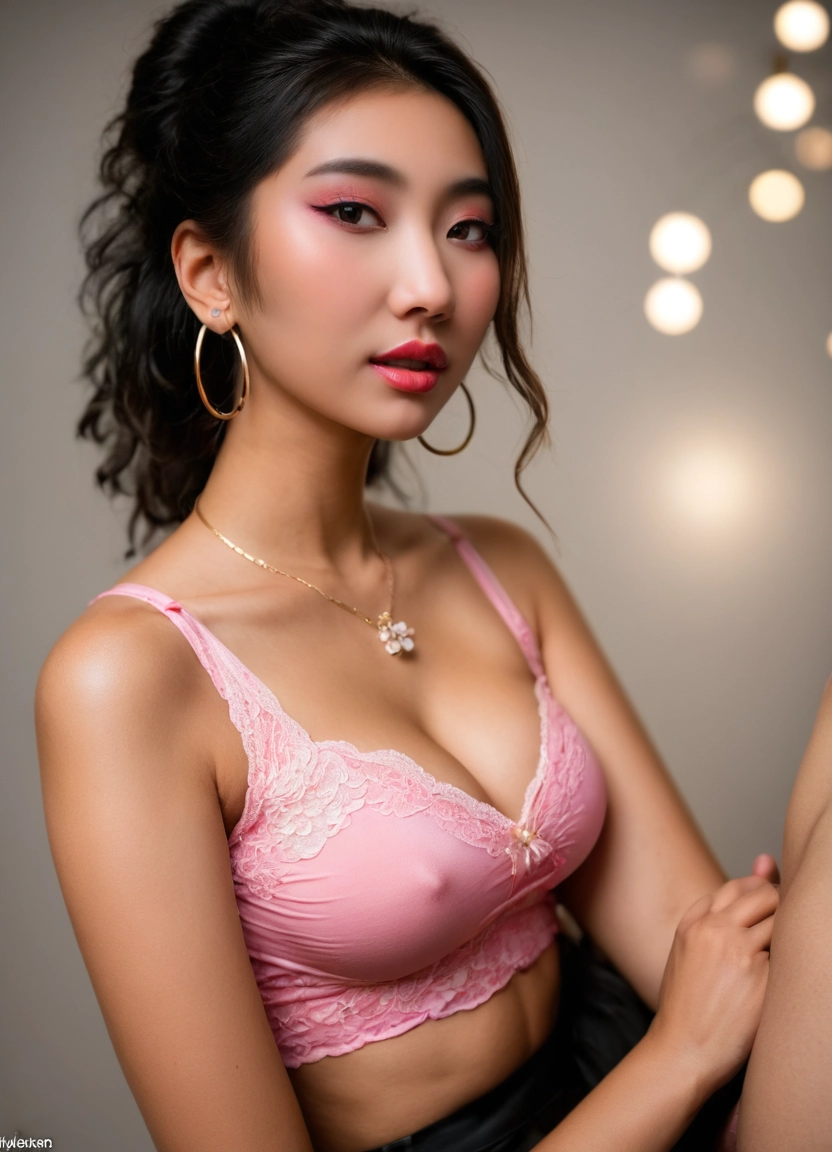 1girl, jewelry, breasts, earrings, necklace, makeup · Yamete.gg