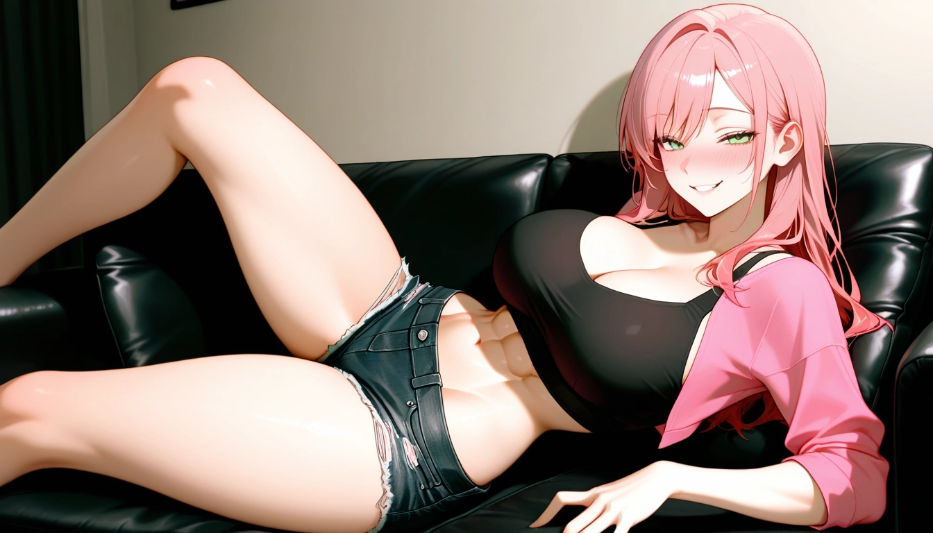 1girl, breasts, solo, smile, looking at viewer, pink hair · Yamete.gg