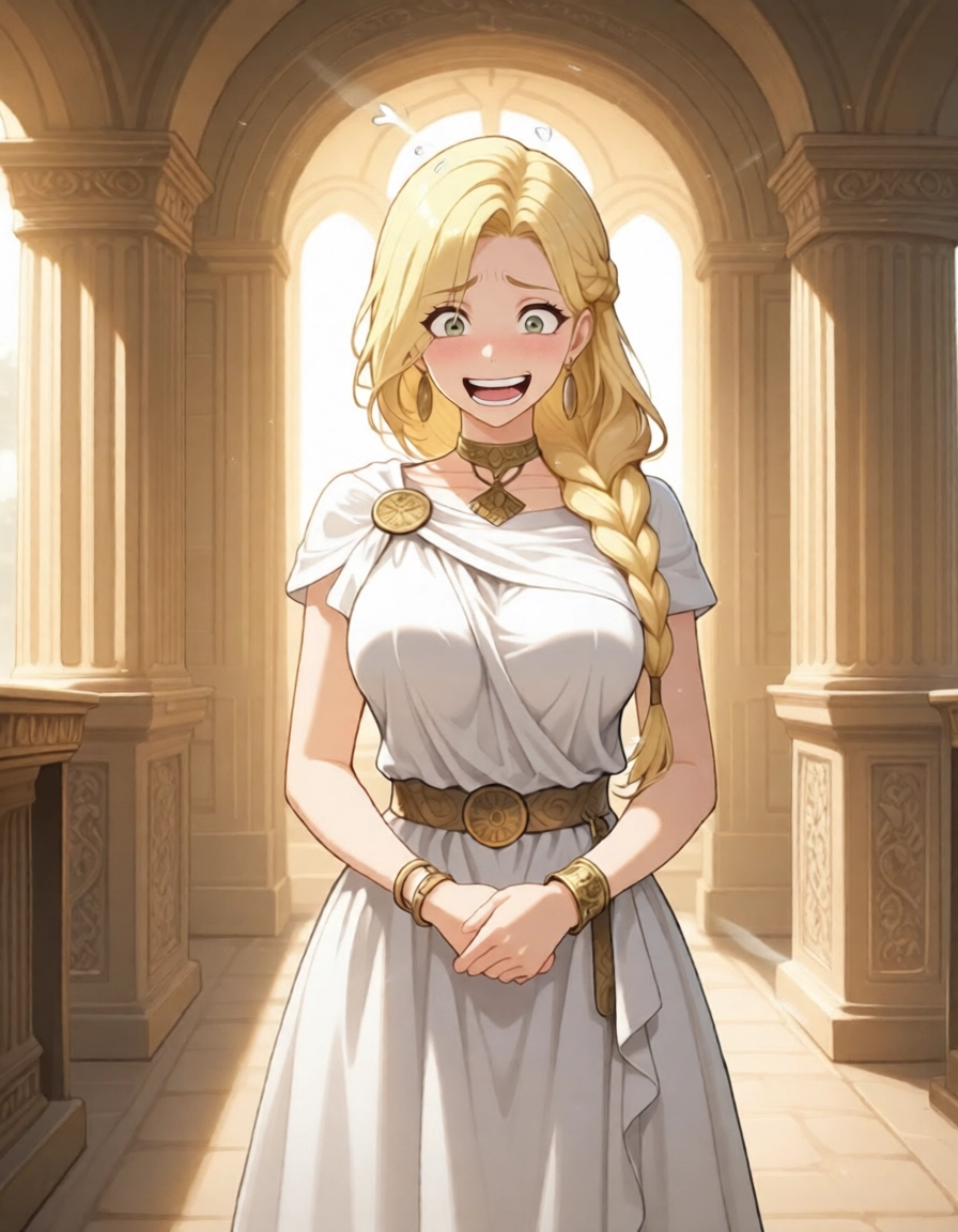 1girl, jewelry, solo, blonde hair, breasts, braid · Yamete.gg