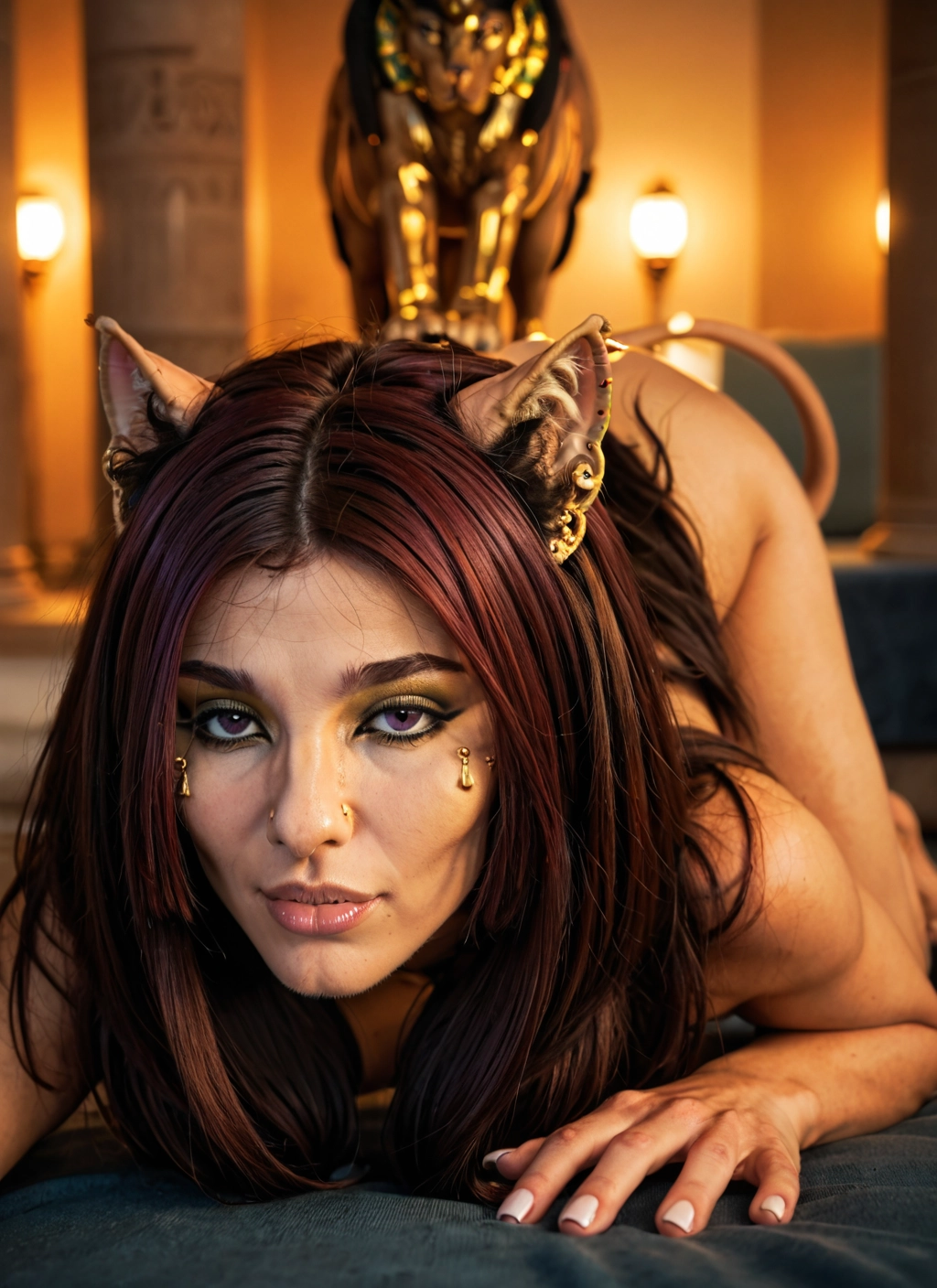 1girl, animal ears, tail, piercing, nude, jewelry · Yamete.gg
