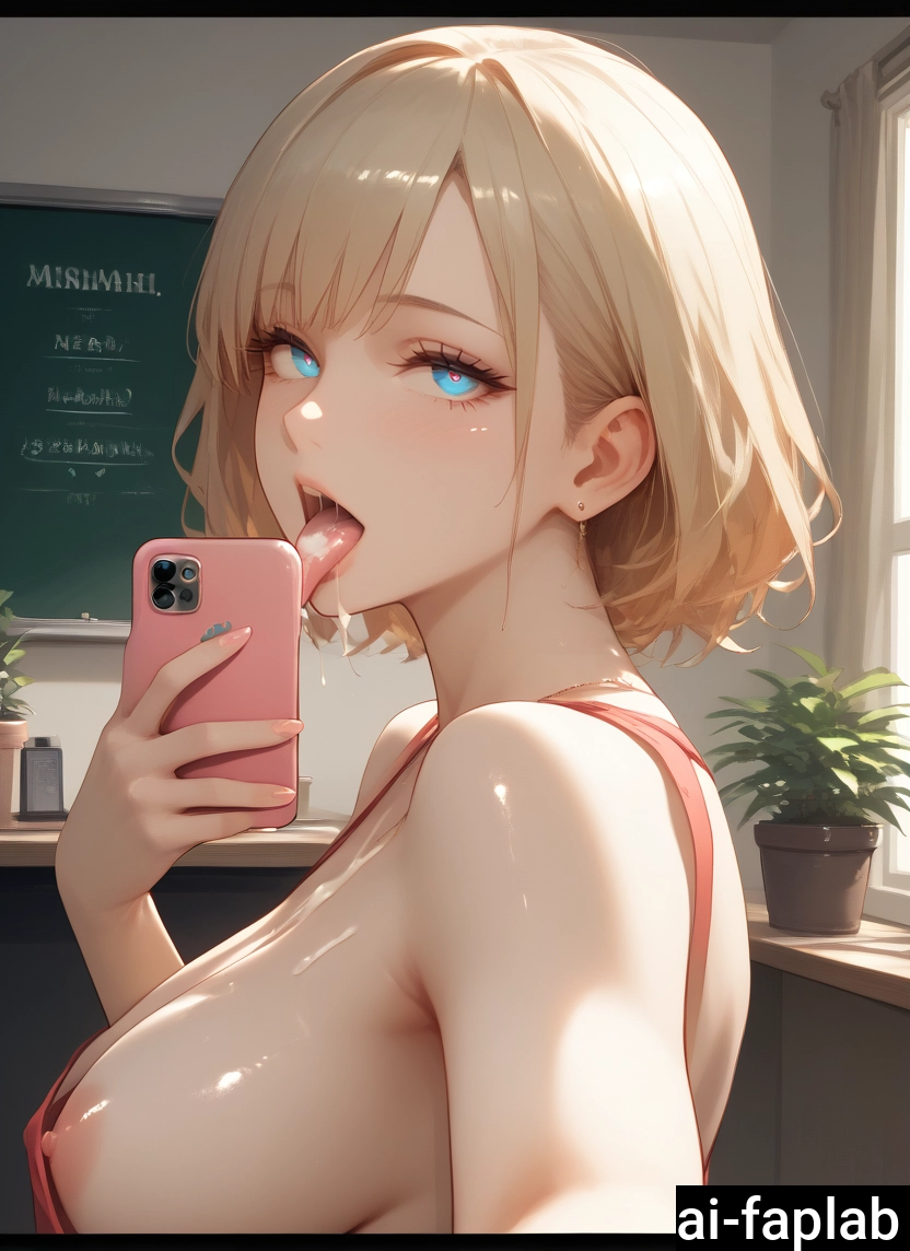 1girl, breasts, phone, solo, tongue, blue eyes · Yamete.gg