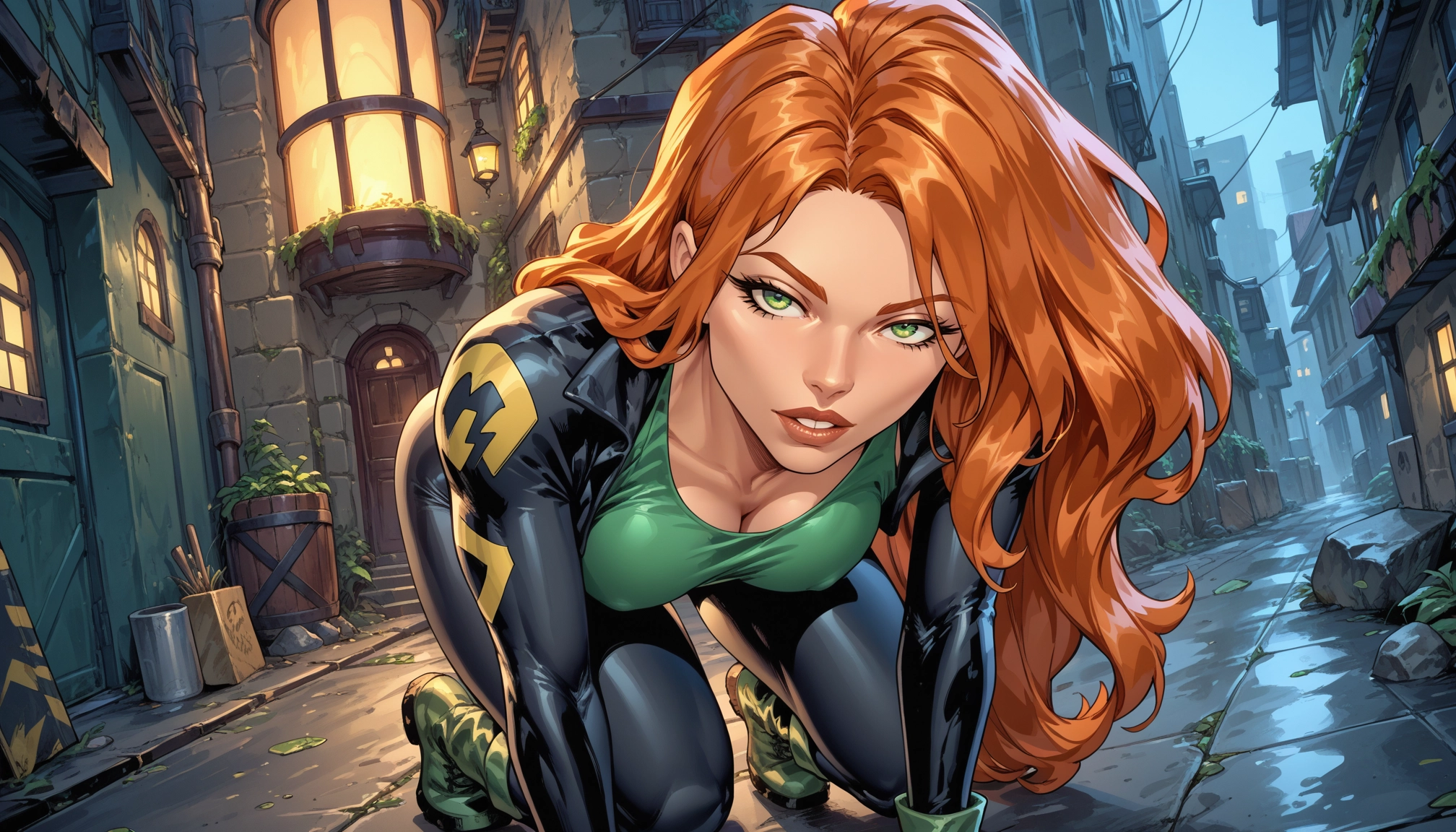 1girl, breasts, green eyes, long hair, cleavage, solo · Yamete.gg