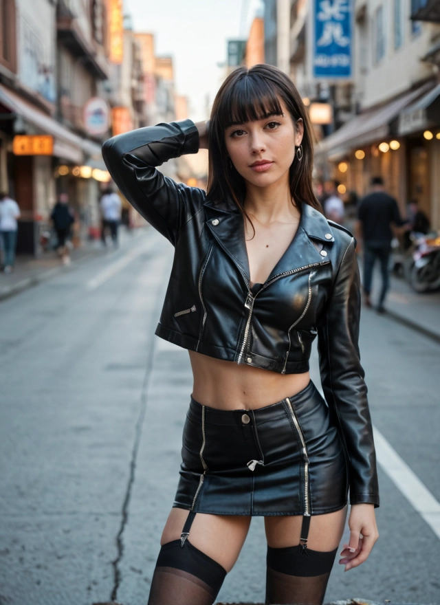 1girl, thighhighs, skirt, jacket, jewelry, earrings · Yamete.gg