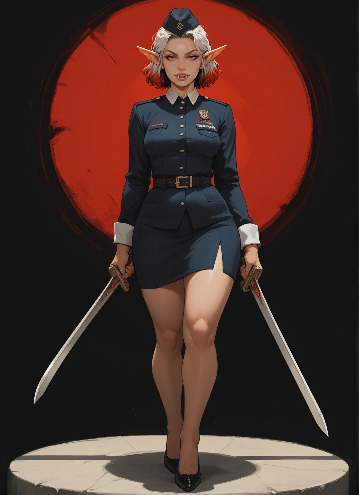 1girl, pointy ears, weapon, solo, skirt, sword · Yamete.gg