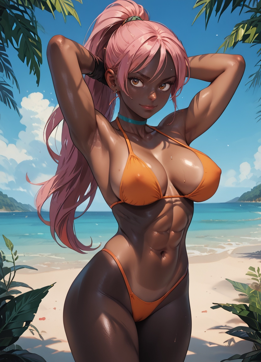 1girl, swimsuit, breasts, bikini, solo, pink hair · Yamete.gg