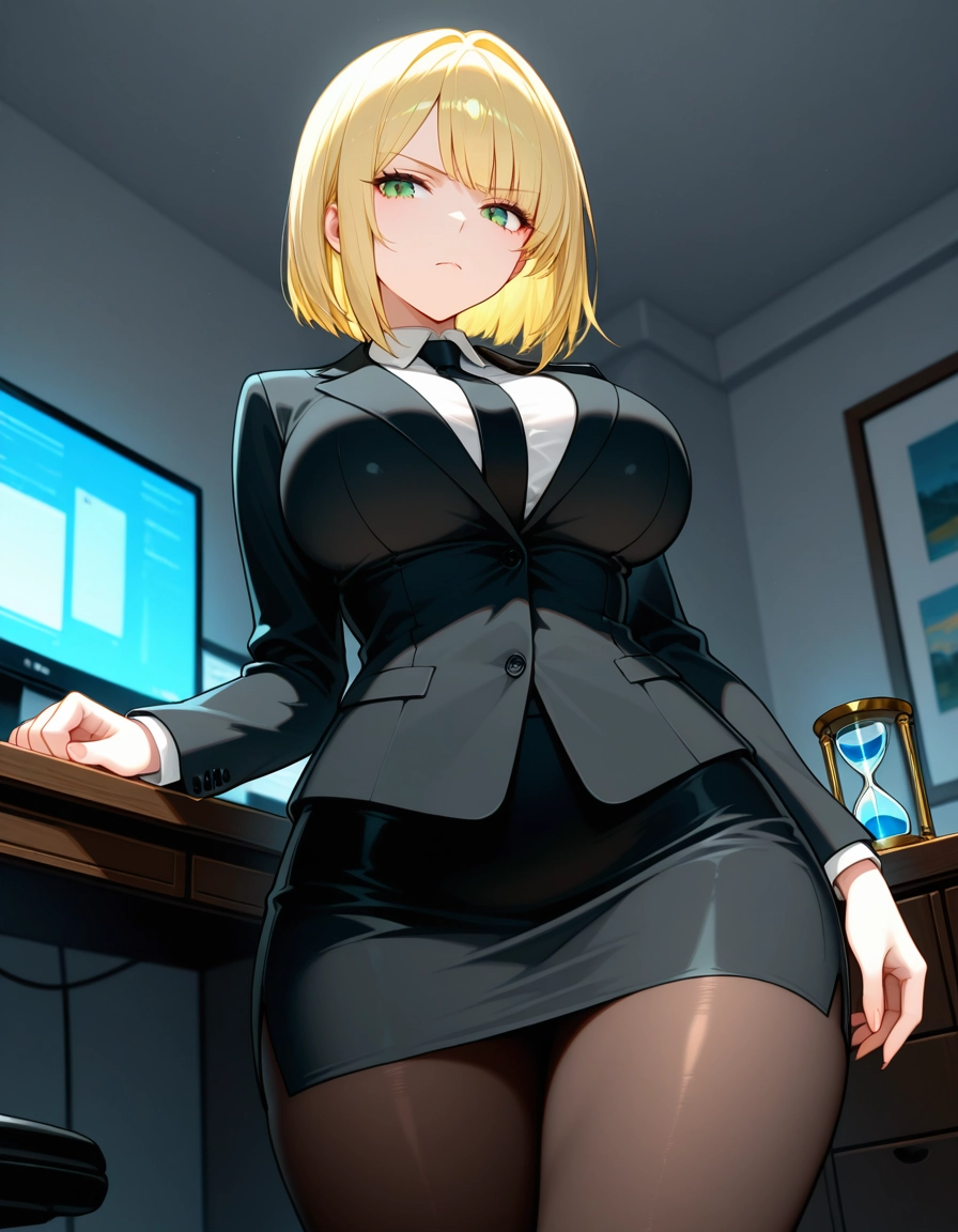 1girl, blonde hair, solo, breasts, pantyhose, green eyes · Yamete.gg